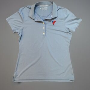 Peter Millar Women's Golf Polo Shirt Medium Blue Performance Logo‎ Texas SPF50